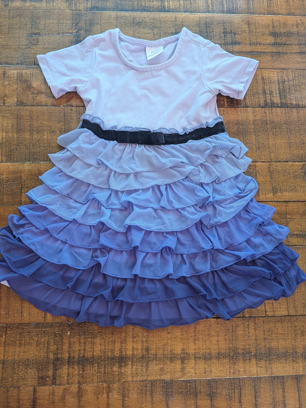 Hanna Andersson Lavender Ombre Tulle Tiered 3T, 90, Dress With Black Velvet Belt